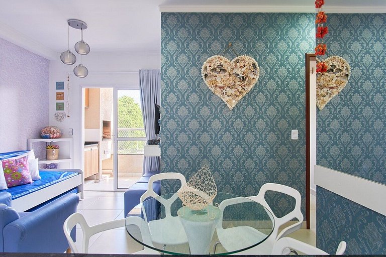 2 Quartos com ar, piscina, sacada Gourmet a 1 km da praia Gr